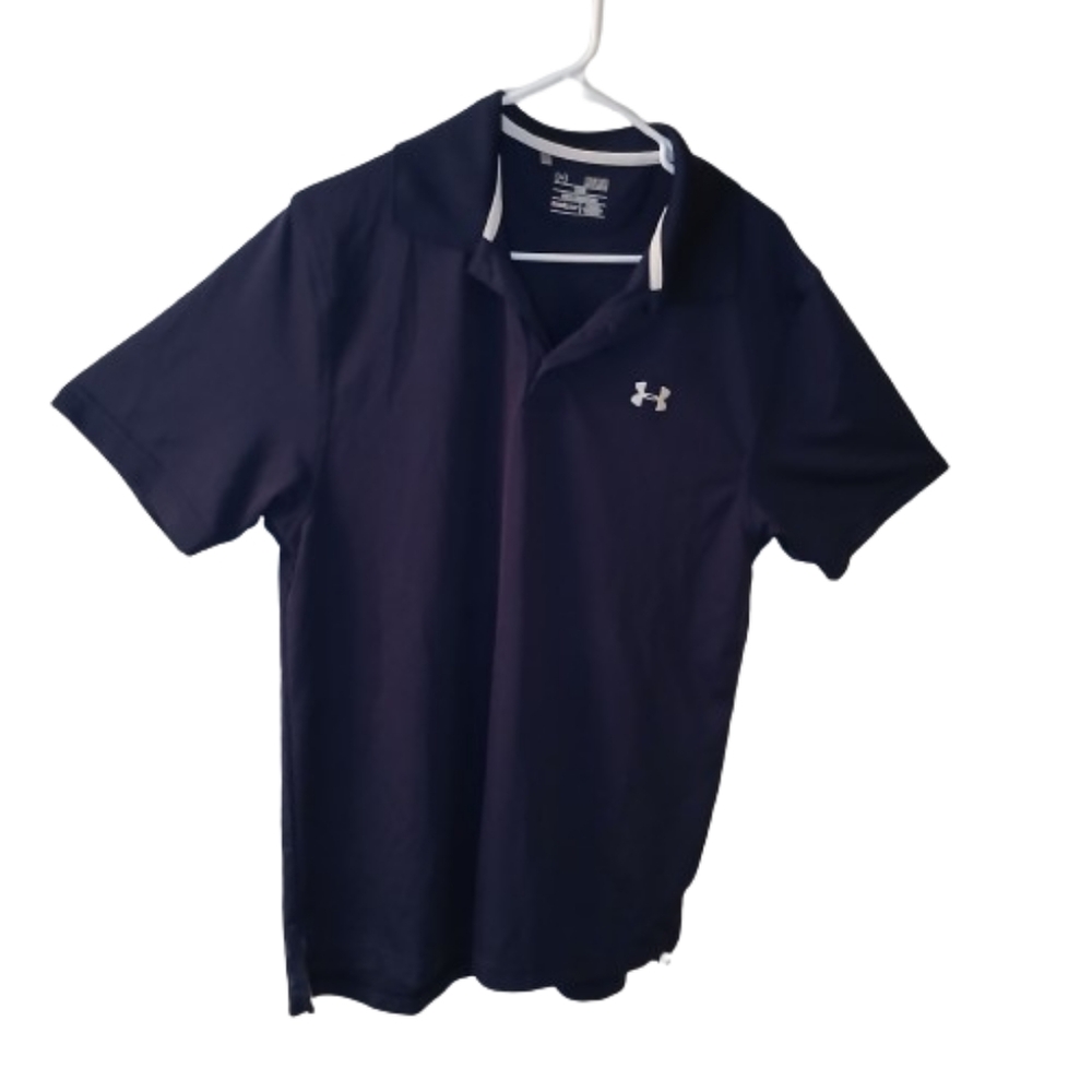 Under Armour Loose Heat Gear Men's Short Sleeve Polo Shirt Size M Golf Navy Blue